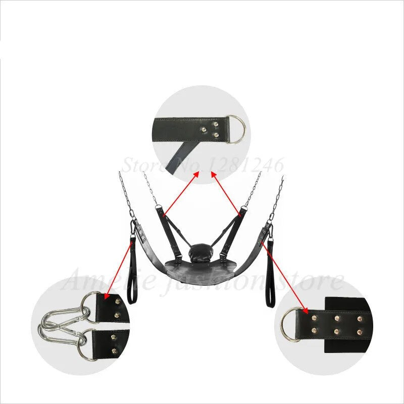 Flirt Essential Sex Furnitures Quality Leather Iron Tube Sling Leather Bed Hammock and Pillow Bondage Sex Swing Chair for Couple