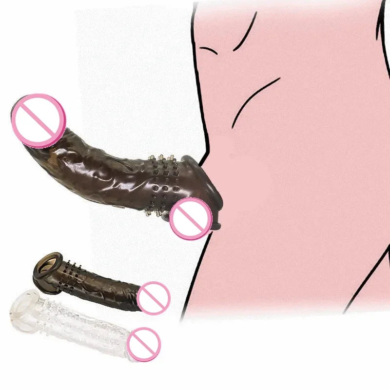 For Reusable Penis Extender Cock Rings Delay Ejaculation Penis Condoms Dick Sleeve Silicone Glans Cover Enlargement Sex Toy Men