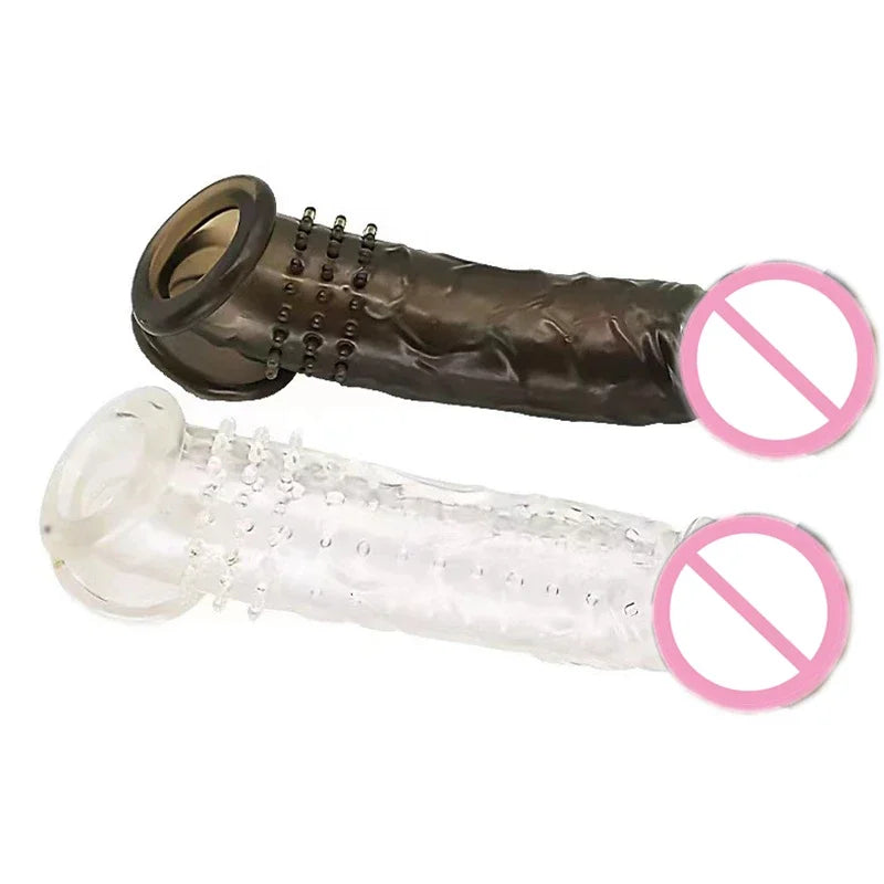 For Reusable Penis Extender Cock Rings Delay Ejaculation Penis Condoms Dick Sleeve Silicone Glans Cover Enlargement Sex Toy Men