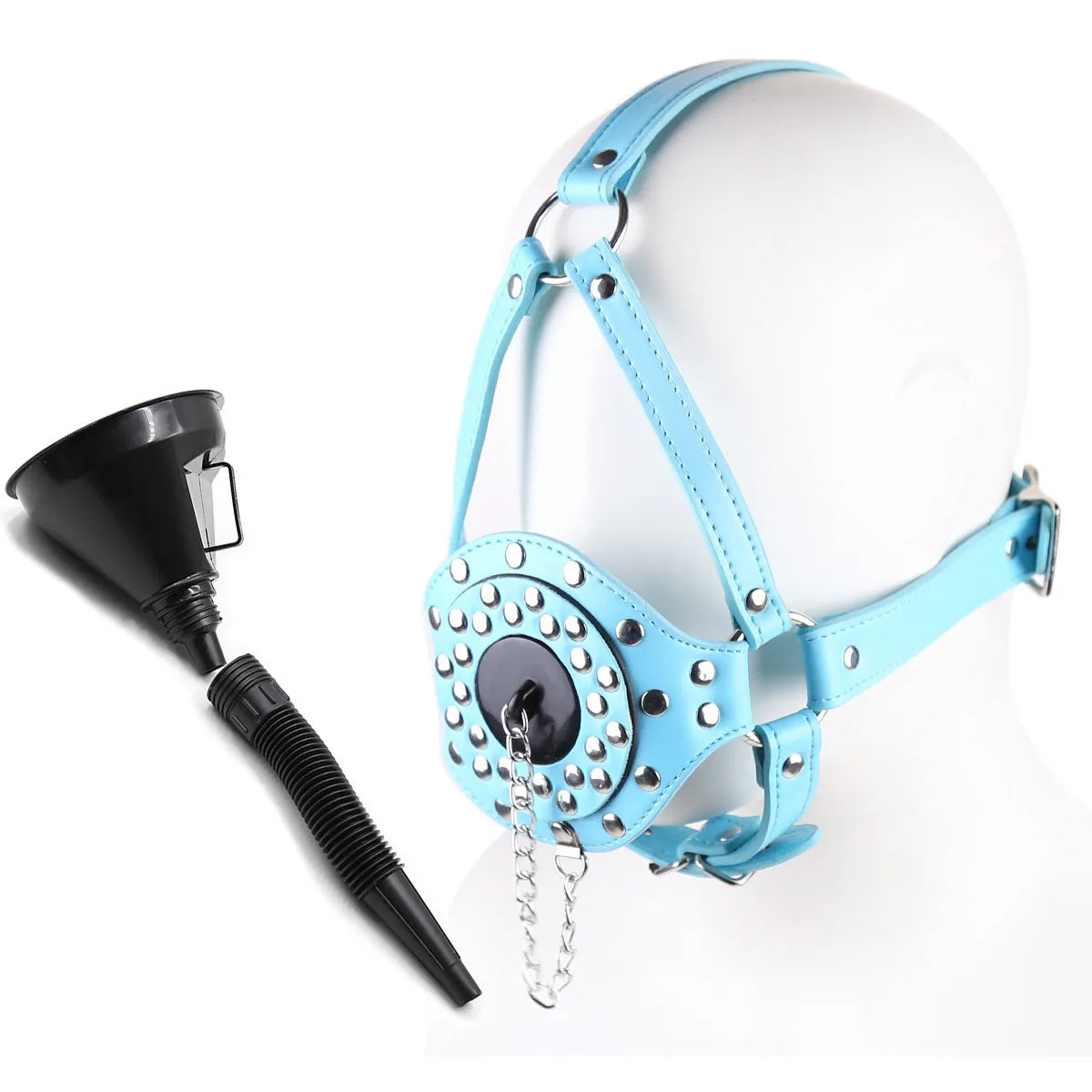 PU Leather Funnel Oral Enema Drool Plug Mouth Gag