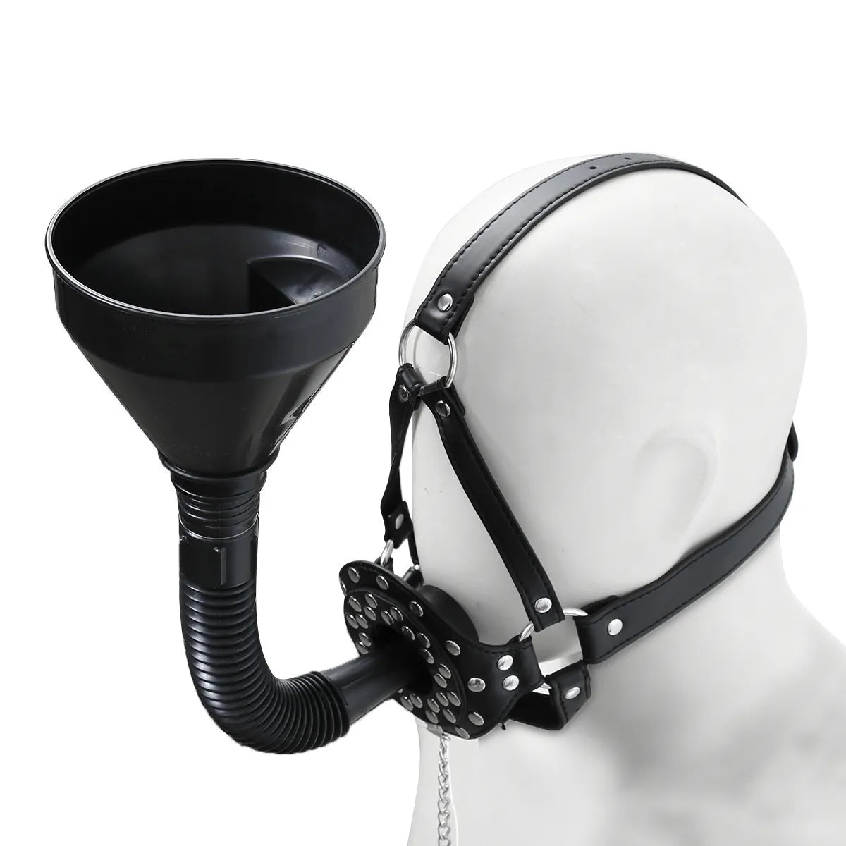 PU Leather Funnel Oral Enema Drool Plug Mouth Gag