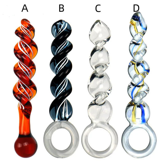 Glass Dildo G-spot Stimulation Vaginal Massage Masturbation Prostate Anal Plug Spiral Textured Anal Sex Toys for Men and Women