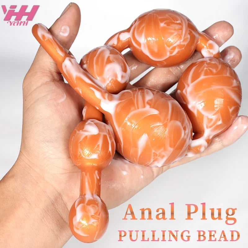 Gold/Black anal plug sex toys for women men progressive anal masturbator from small to large anus beads with ring 3/4/5/6/9 ball