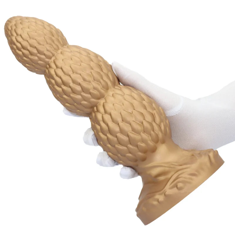 Gold Silicone Anal Plug Big Butt Plug Anal Beads Large Analplug Sex Products Anus Dilator Dildo With Sucker Dick Masturbation