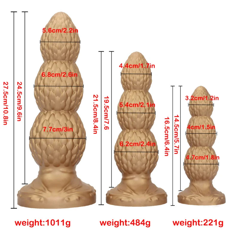 Gold Silicone Anal Plug Big Butt Plug Anal Beads Large Analplug Sex Products Anus Dilator Dildo With Sucker Dick Masturbation