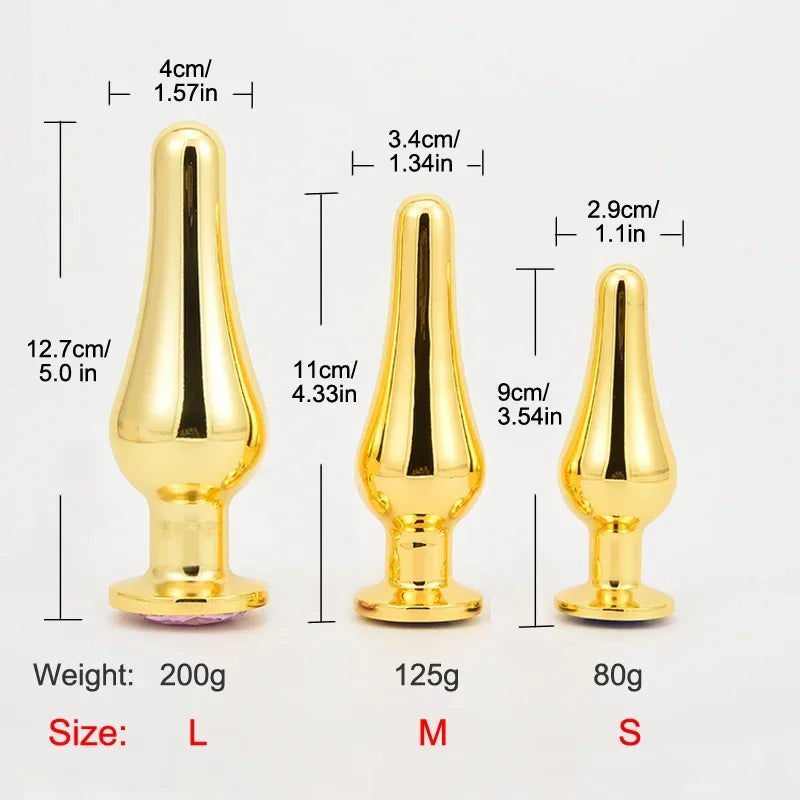 Golden Stainless Steel Anal Plug Crystal Metal Butt Plug Stimulator Anal Sex Toys for Couples Prostate Massager Dildo 3 Size