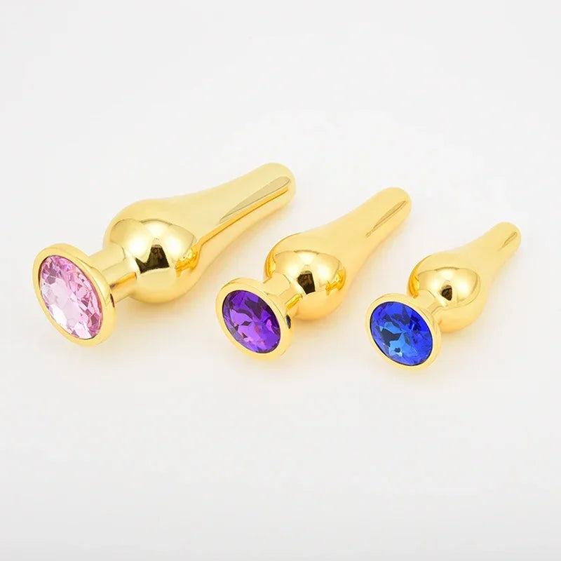 Golden Stainless Steel Anal Plug Crystal Metal Butt Plug Stimulator Anal Sex Toys for Couples Prostate Massager Dildo 3 Size