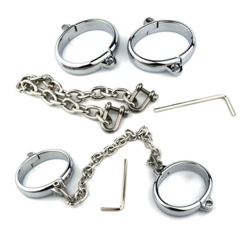 Handcuffs Ankle Cuff Oval Type Metal Bondage Lock BDSM  Wear With Chain Bondage Harness Sex Games Slave Toys For Woman Men