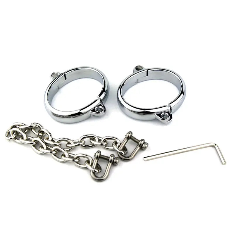 Handcuffs Ankle Cuff Oval Type Metal Bondage Lock BDSM  Wear With Chain Bondage Harness Sex Games Slave Toys For Woman Men