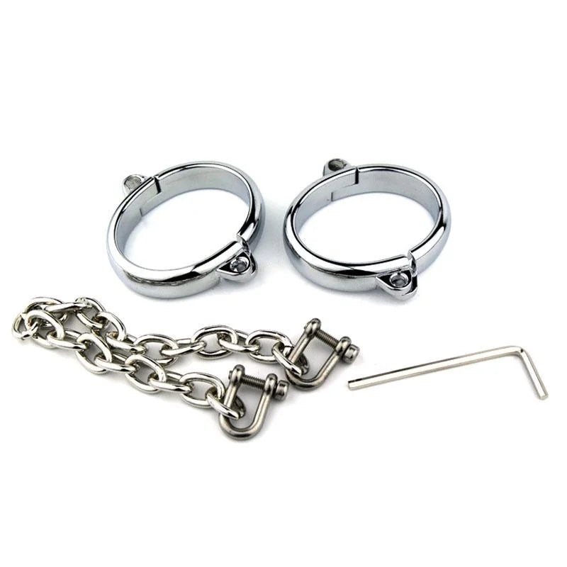 Handcuffs Ankle Cuff Oval Type Metal Bondage Lock BDSM  Wear With Chain Bondage Harness Sex Games Slave Toys For Woman Men