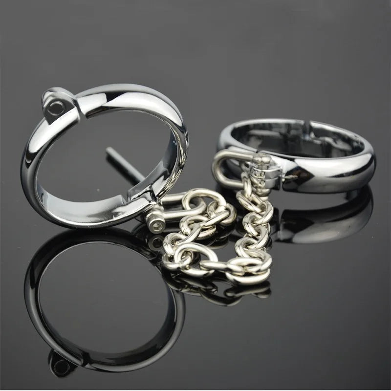 Handcuffs Ankle Cuff Oval Type Metal Bondage Lock BDSM  Wear With Chain Bondage Harness Sex Games Slave Toys For Woman Men