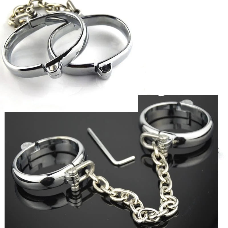 Handcuffs Ankle Cuff Oval Type Metal Bondage Lock BDSM  Wear With Chain Bondage Harness Sex Games Slave Toys For Woman Men