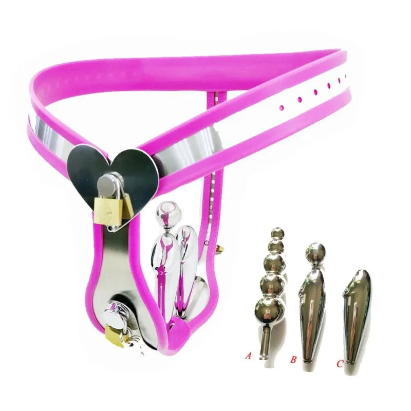 Heart Type Female Chastity Belt Panties BDSM Bondage Metal Chastity Device with Anal Vagina Plug Invisible Sex Toys for Woman