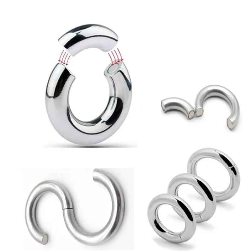 Heavy Male Magnetic Ball Stretcher Metal Penis Cock Ring Lock BDSM Delay Ejaculation Rings BDSM Sex Toy for Men Chastity Device