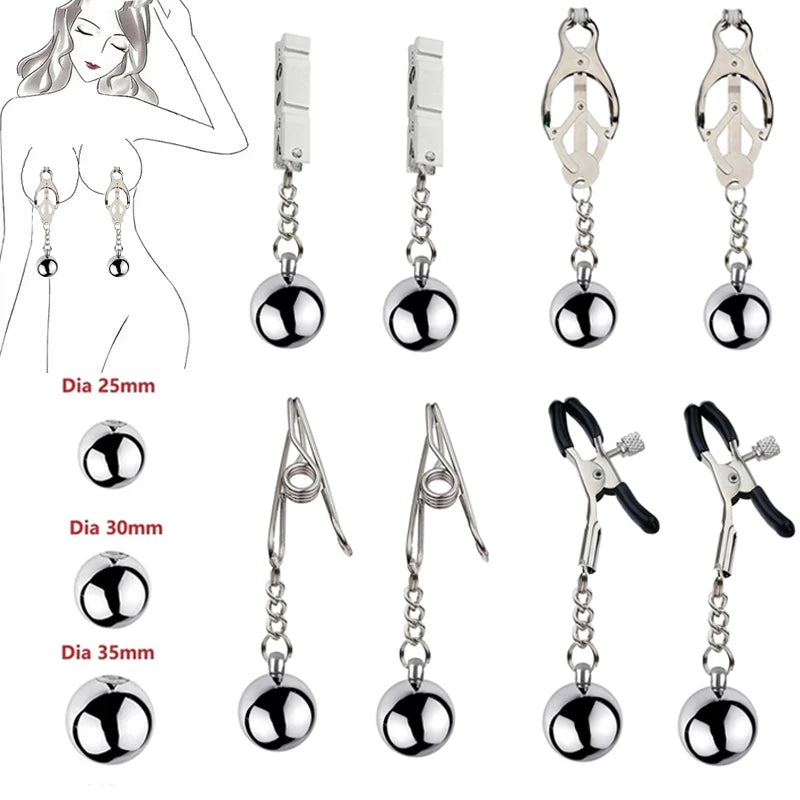 Heavy Nipple Clamp Clips Weight Slave Stimulator Metal Nipple Clips With Ball Weight Breast Bondage Restraint Sex Toy Woman