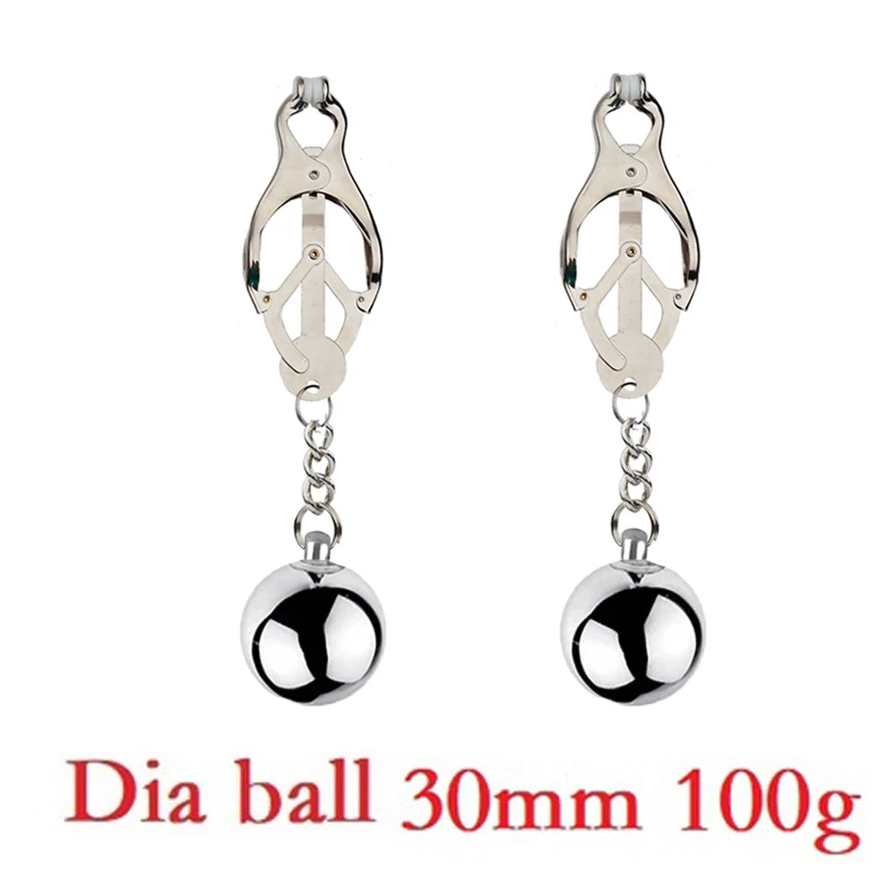 Heavy Nipple Clamp Clips Weight Slave Stimulator Metal Nipple Clips With Ball Weight Breast Bondage Restraint Sex Toy Woman