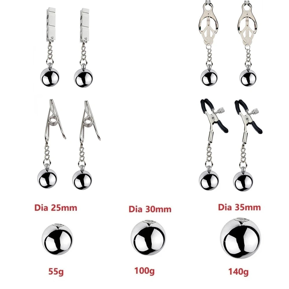 Heavy Nipple Clamp Clips Weight Slave Stimulator Metal Nipple Clips With Ball Weight Breast Bondage Restraint Sex Toy Woman