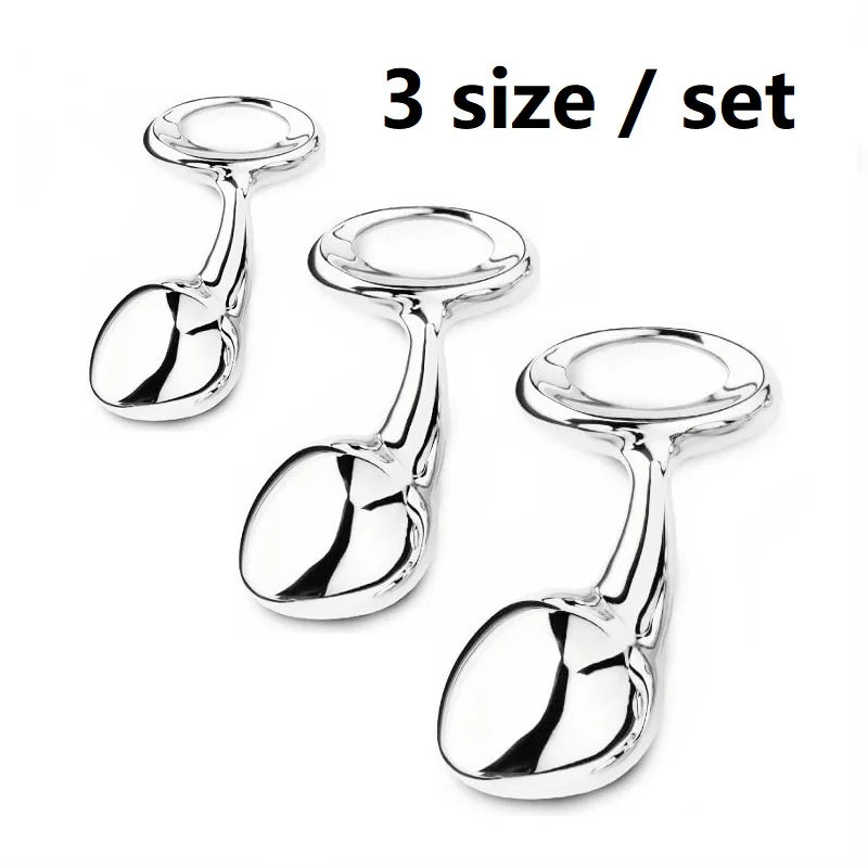 Heavy Stainless Steel Anal Ball Butt Plug Set Small Large Metal Anal Beads Butt Plug Pull Ring Insert Ass Vaginal Sex Toy dildo