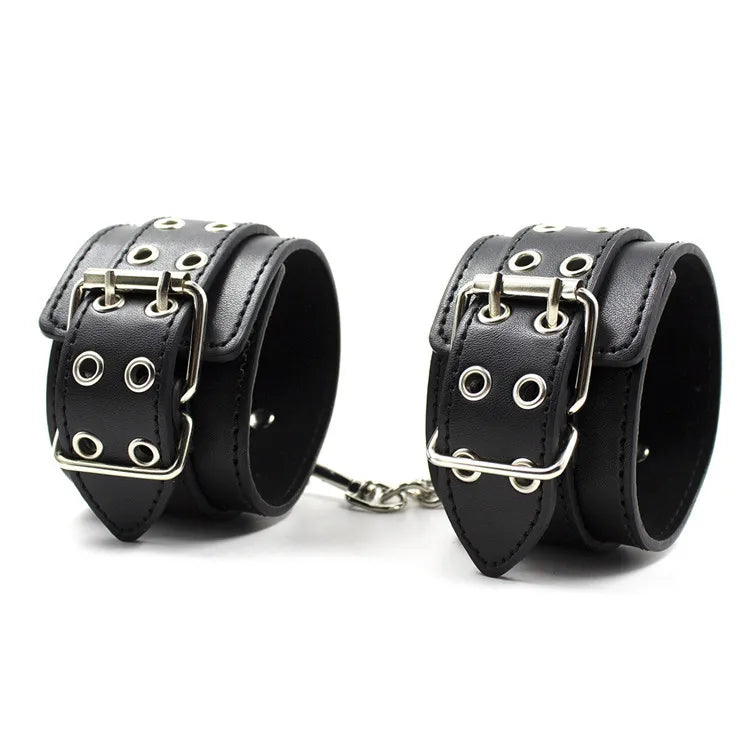 High Quality Black PU Leather Neck Collar Hand Cuffs Ankle Cuffs Sex Toys For Couples Slave Bondage BDSM  Restraints Kit