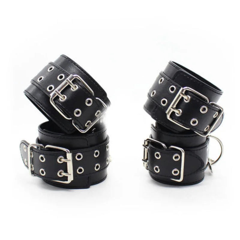 High Quality Black PU Leather Neck Collar Hand Cuffs Ankle Cuffs Sex Toys For Couples Slave Bondage BDSM  Restraints Kit