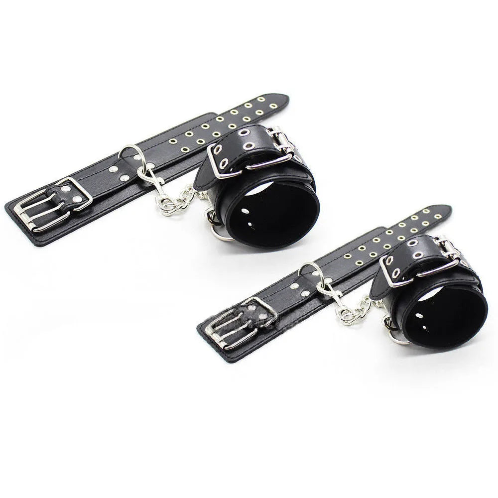 High Quality Black PU Leather Neck Collar Hand Cuffs Ankle Cuffs Sex Toys For Couples Slave Bondage BDSM  Restraints Kit