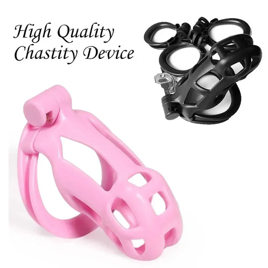 Hight Quality Sissy  Male Chastity Cages Cobra Pink Cock Cage Chastity Inescapable With 4 Arc Penis Rings Sex Toy For Men Gay 18