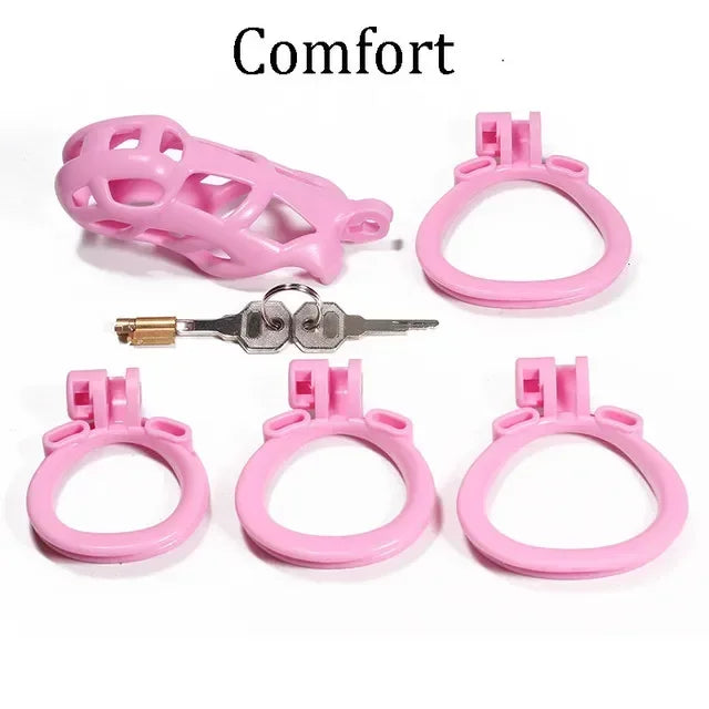 Hight Quality Sissy  Male Chastity Cages Cobra Pink Cock Cage Chastity Inescapable With 4 Arc Penis Rings Sex Toy For Men Gay 18