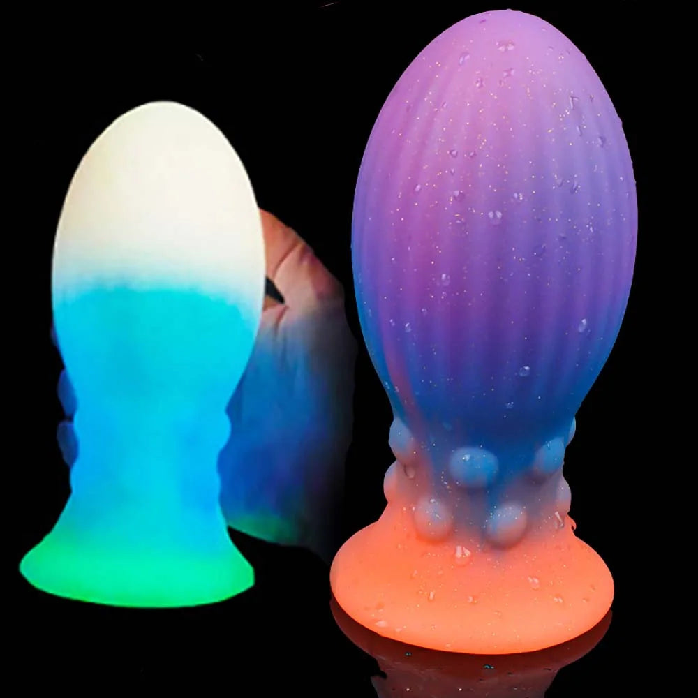 Huge Luminous Anal Plug Soft Egg Butt Plug Big 8cm Anal Dilator Prostate MassageSilicone Buttplug Adult Sex Toy Products