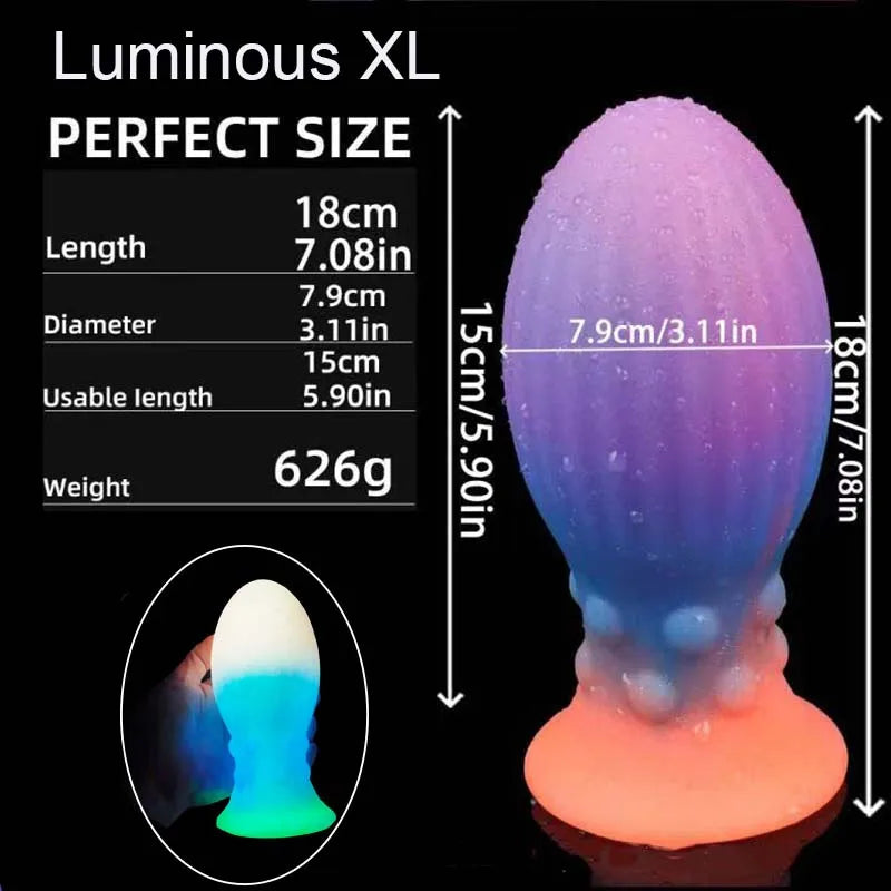 Huge Luminous Anal Plug Soft Egg Butt Plug Big 8cm Anal Dilator Prostate MassageSilicone Buttplug Adult Sex Toy Products