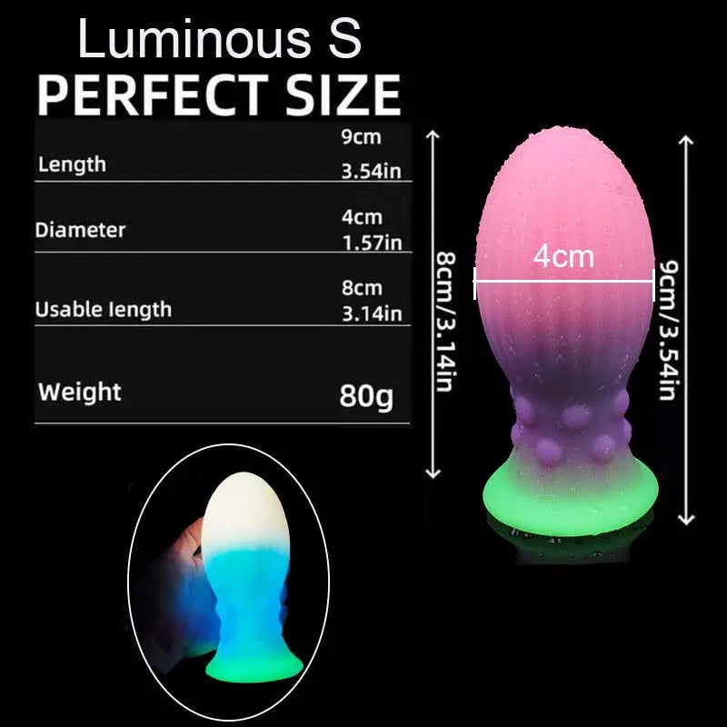 Huge Luminous Anal Plug Soft Egg Butt Plug Big 8cm Anal Dilator Prostate MassageSilicone Buttplug Adult Sex Toy Products