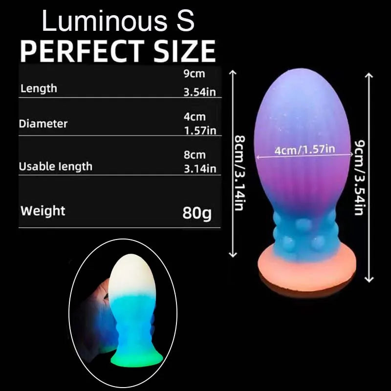 Huge Luminous Anal Plug Soft Egg Butt Plug Big 8cm Anal Dilator Prostate MassageSilicone Buttplug Adult Sex Toy Products