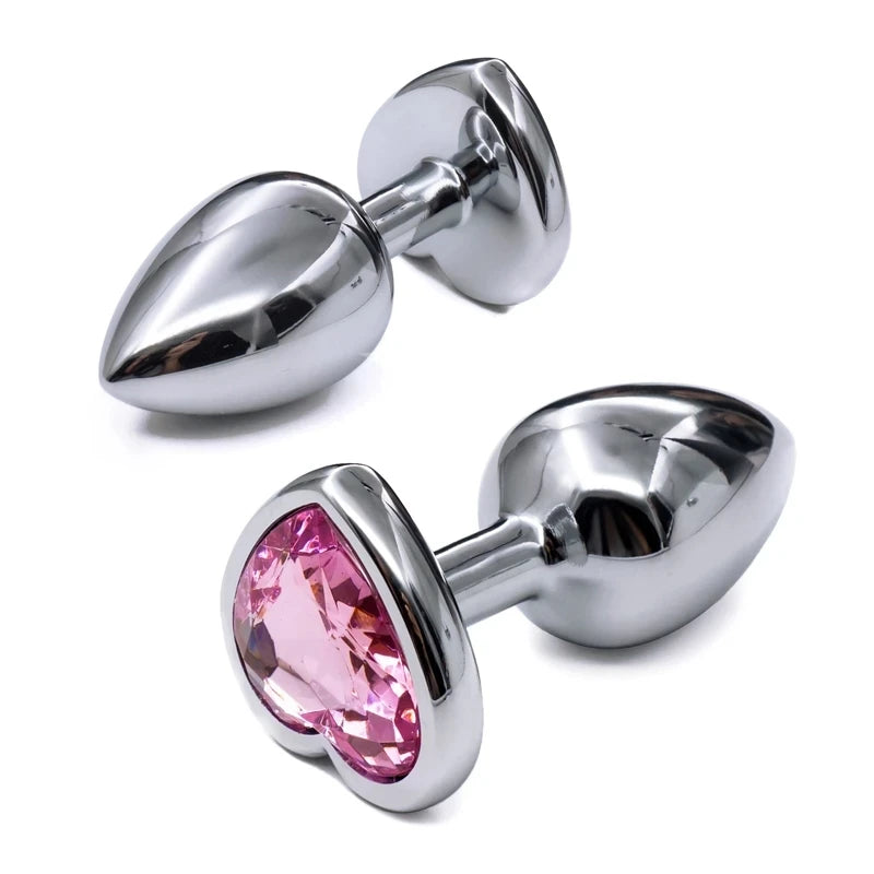 Huge heavy small medium large size set pink rainbow heart jewerly Crystal Metal anal beads butt plug insert p spot ass dildo