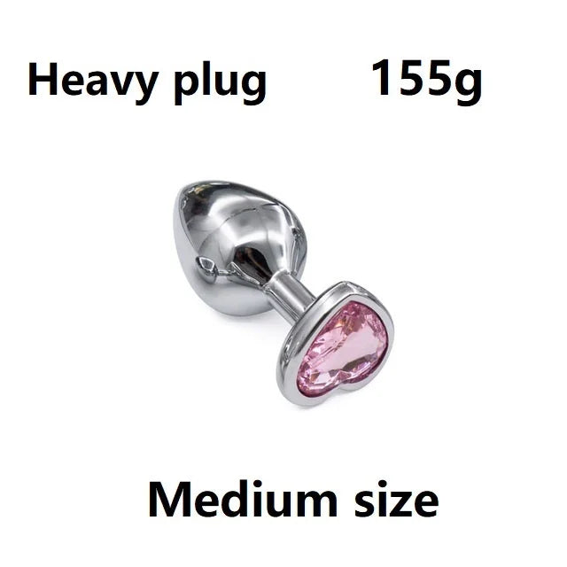 Huge heavy small medium large size set pink rainbow heart jewerly Crystal Metal anal beads butt plug insert p spot ass dildo