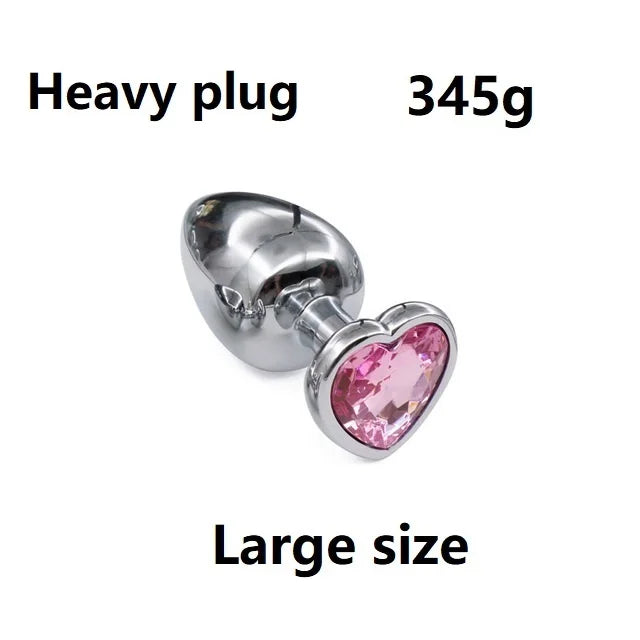 Huge heavy small medium large size set pink rainbow heart jewerly Crystal Metal anal beads butt plug insert p spot ass dildo