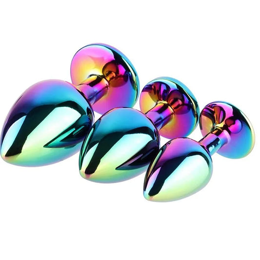 Huge heavy small medium large size set pink rainbow heart jewerly Crystal Metal anal beads butt plug insert p spot ass dildo