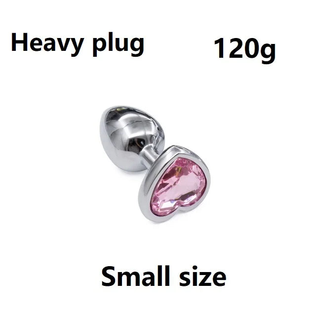 Huge heavy small medium large size set pink rainbow heart jewerly Crystal Metal anal beads butt plug insert p spot ass dildo