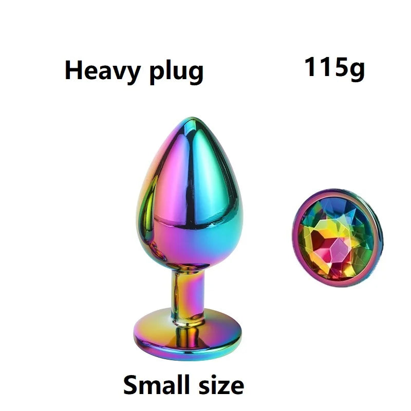 Huge heavy small medium large size set pink rainbow heart jewerly Crystal Metal anal beads butt plug insert p spot ass dildo