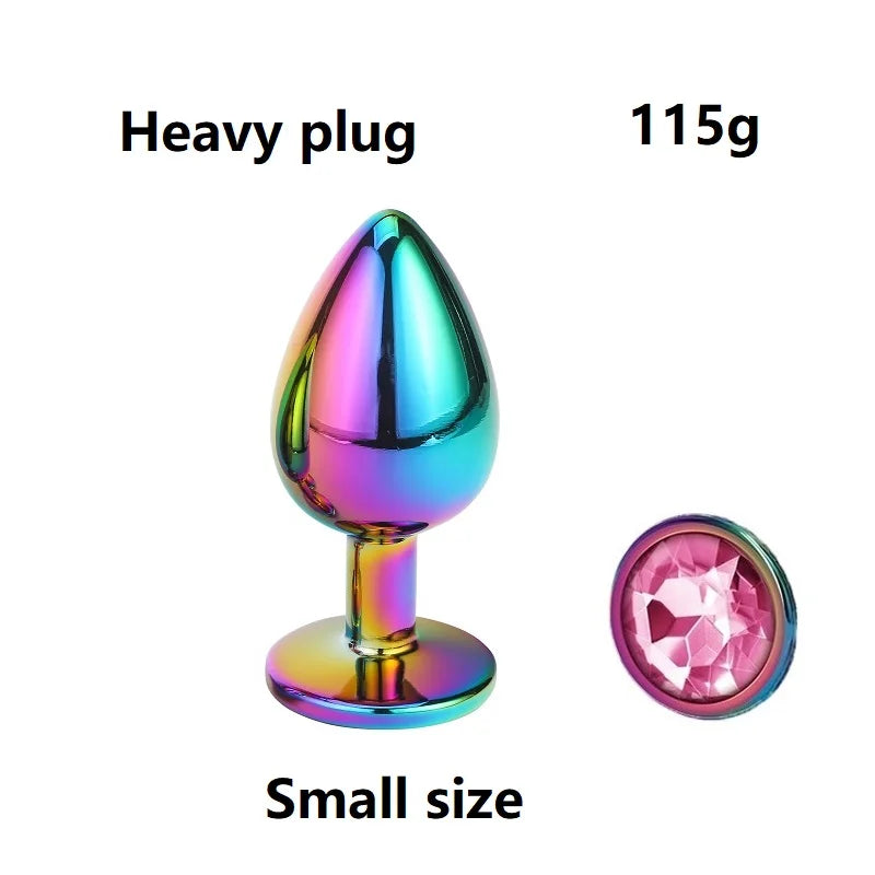 Huge heavy small medium large size set pink rainbow heart jewerly Crystal Metal anal beads butt plug insert p spot ass dildo