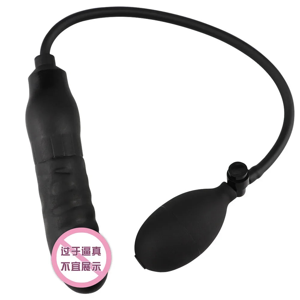 Inflatable Anal Plug Soft Black Pump Up Air-filled Silicone Butt Plug Anal Dilator Anus Massager Sex Toy for Men Woman Gay