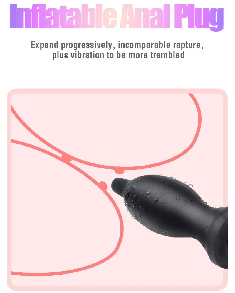 Inflatable Butt Plug Anal Beads Dildo Blow Up Expanding for Women Beginners Trainer Manual Prostate Massager