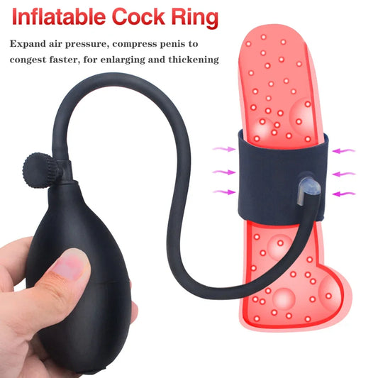 Inflatable Penis Ring Sex Toy Male Enhancement Pump Silicone Pumping Scrotum Sleeve Erection Lock Semen Make Your Penis Exercise