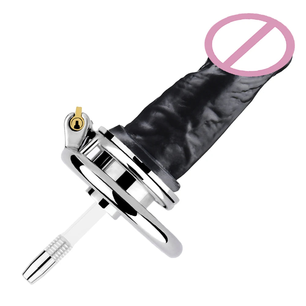 Inverted Urethral Chastity Cage Device요도 스트레칭withSkin Color Dildo Head for Couple콕링BDSM Play Sissy Penis Rings Intimate Products