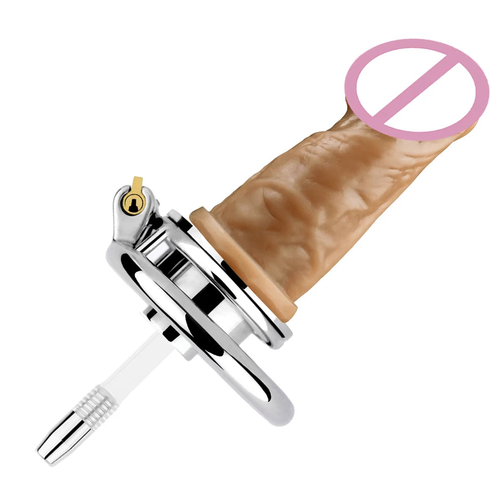 Inverted Urethral Chastity Cage Device요도 스트레칭withSkin Color Dildo Head for Couple콕링BDSM Play Sissy Penis Rings Intimate Products
