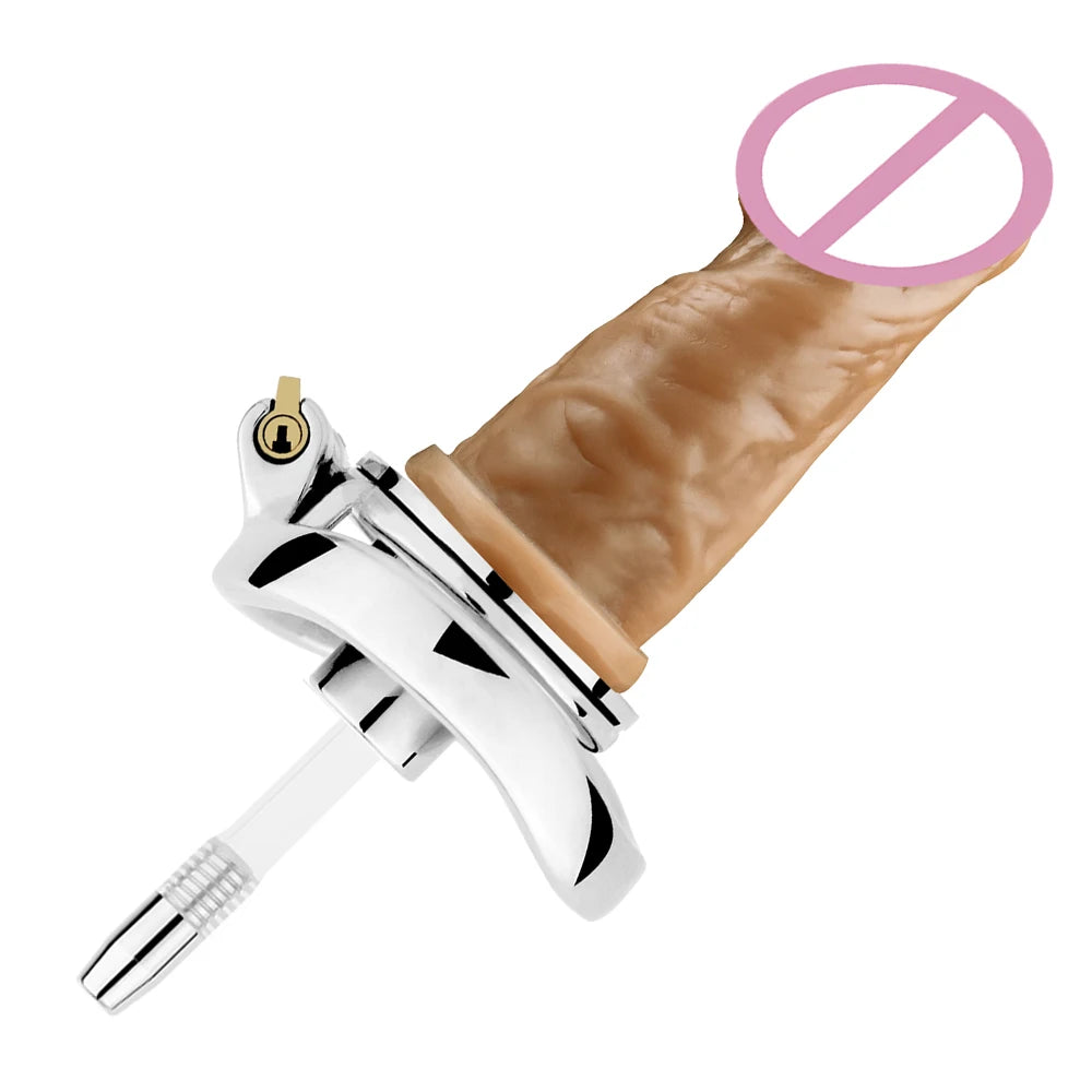 Inverted Urethral Chastity Cage Device요도 스트레칭withSkin Color Dildo Head for Couple콕링BDSM Play Sissy Penis Rings Intimate Products