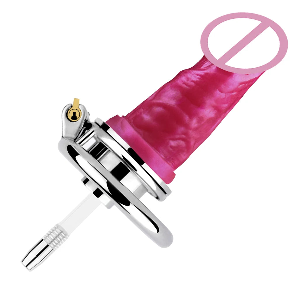 Inverted Urethral Chastity Cage Device요도 스트레칭withSkin Color Dildo Head for Couple콕링BDSM Play Sissy Penis Rings Intimate Products