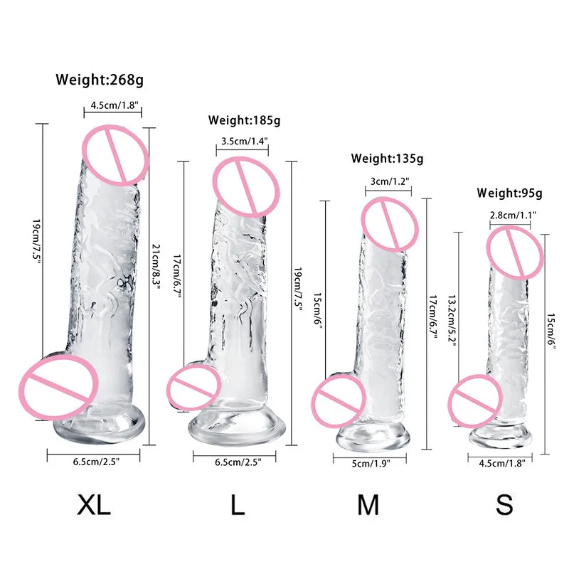 Jelly Dildo Vagina Anal Sex Toys 4 Sizes Transparent Realistic Soft Fake Penis Sucker Dildo Butt Plug Sex Toys for Woman Men