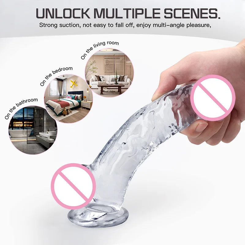 Jelly Dildo Vagina Anal Sex Toys 4 Sizes Transparent Realistic Soft Fake Penis Sucker Dildo Butt Plug Sex Toys for Woman Men