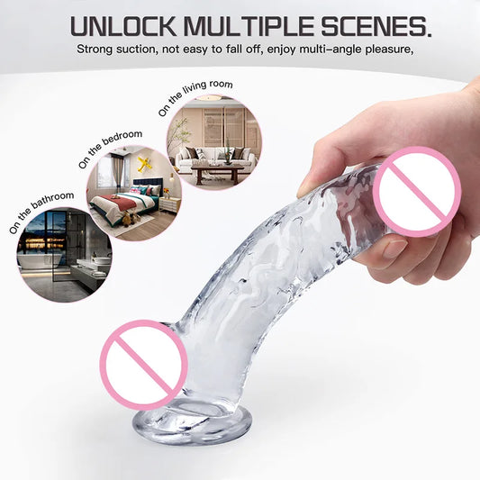 Jelly Dildo Vagina Anal Sex Toys 4 Sizes Transparent Realistic Soft Fake Penis Sucker Dildo Butt Plug Sex Toys for Woman Men