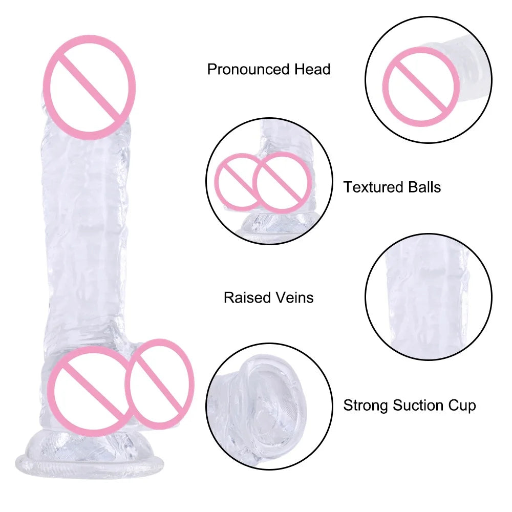 Jelly Dildo Vagina Anal Sex Toys 4 Sizes Transparent Realistic Soft Fake Penis Sucker Dildo Butt Plug Sex Toys for Woman Men