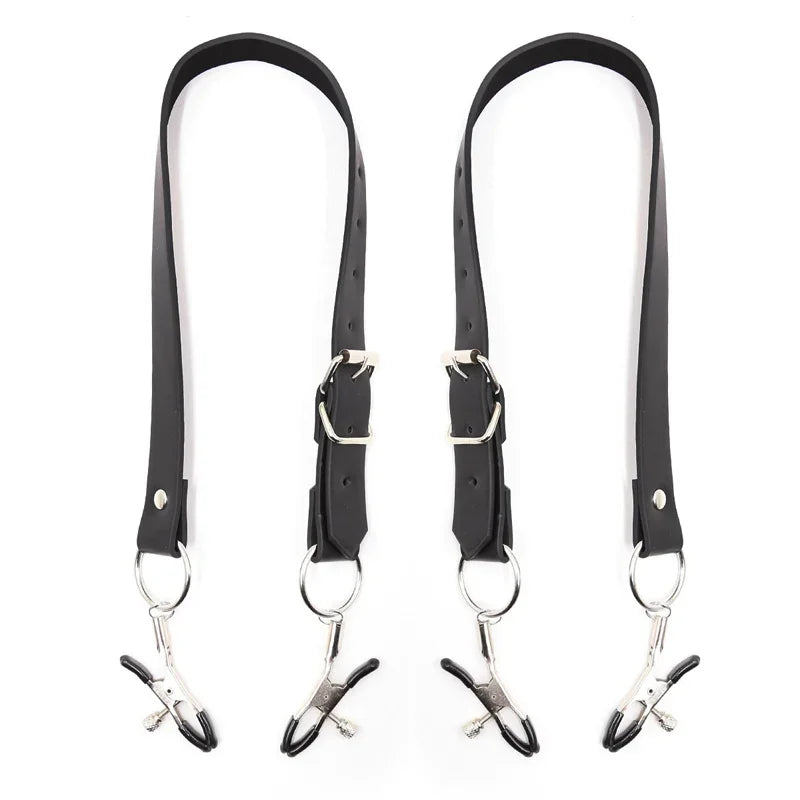 Labia Spreader Strap with Clamp Clip Onto Clitoris Spread Pussy Open Vagina Stimulator BDSM Bondage Nipple Sucker Sex Toys Slave
